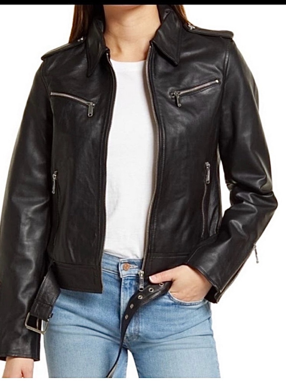 Sam Edelman Black Lamb Leather Moto Jacket